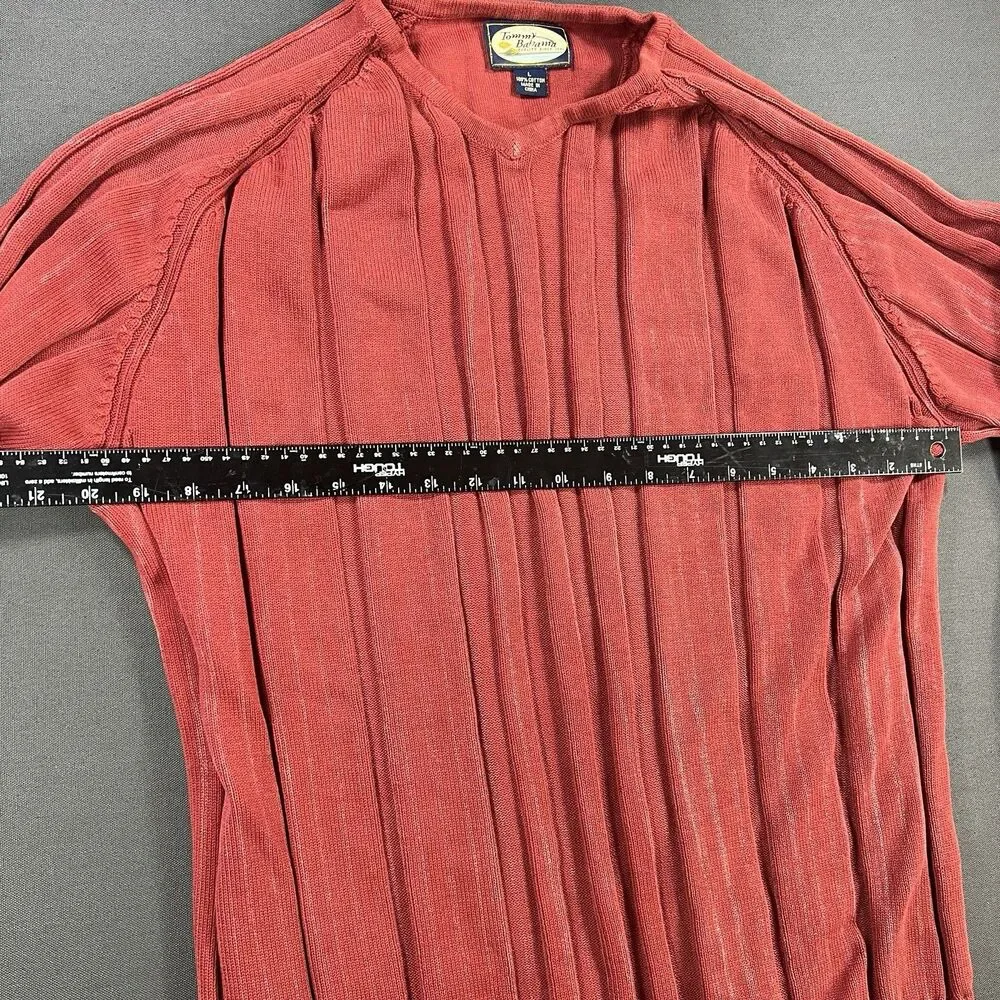 Tommy Bahama Mens L Red Ribbed Knit Sweater 100% Cotton Long Sleeve